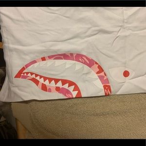 Bape white tee pink shark on sides